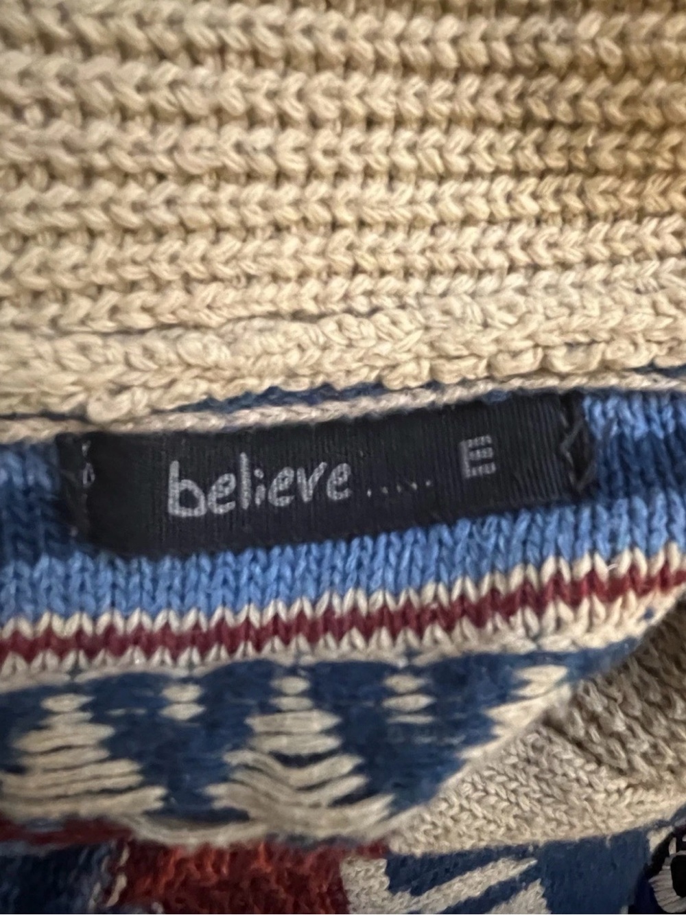 Oversized Chunky Knit Fair Isle Shawl Collar Sweater Moose Blue L XL Gorpcore - Picture 5 of 8